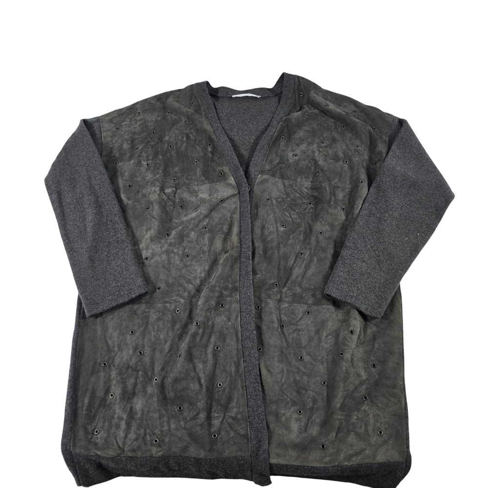Fabiana Filippi Gray Merino Silk Cashmere Leather Front Cardigan XL IT 48